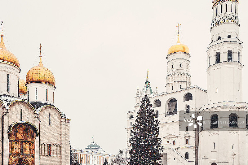 圣诞节和新年期间，莫斯科克里姆林宫大教堂广场图片素材