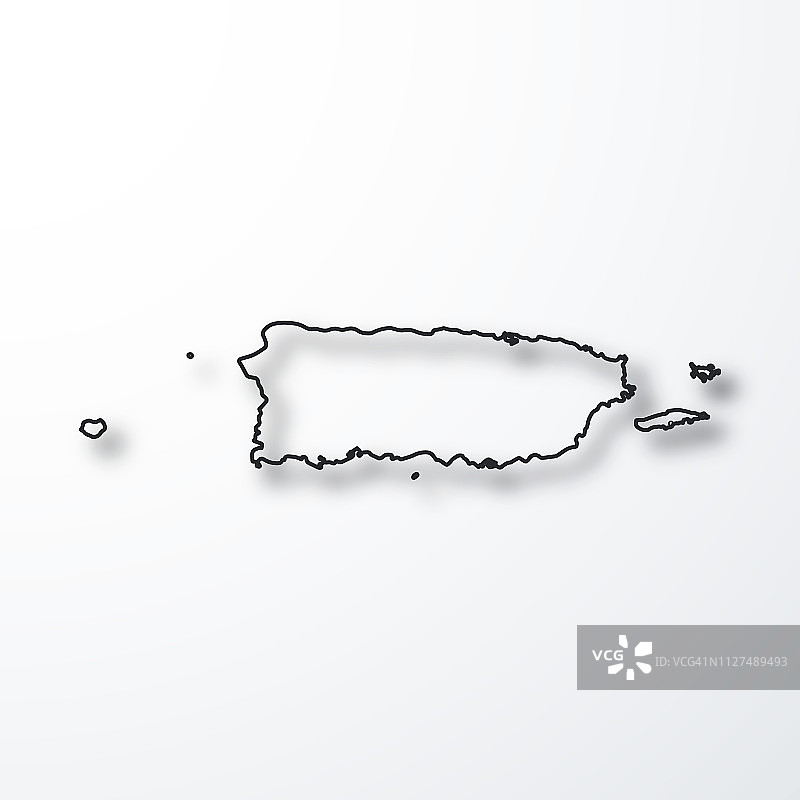 波多黎各地图-黑色的轮廓和阴影在白色的背景图片素材