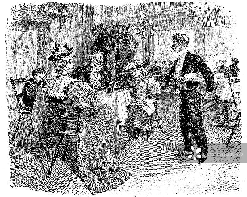 服务员在餐厅招待客人- 1896图片素材