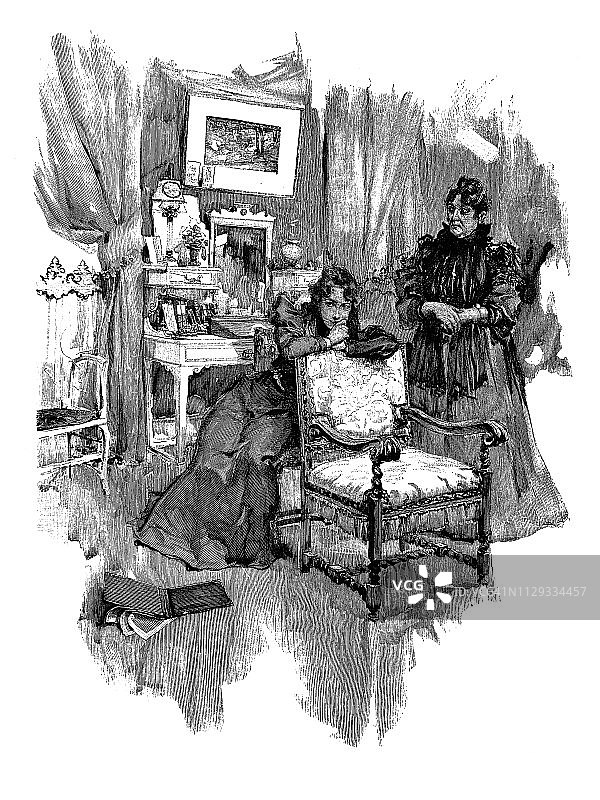 客厅里体贴的女人——1896年图片素材