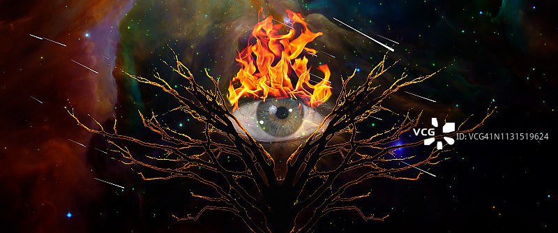 神秘的生命之树和燃烧的上帝之眼图片素材