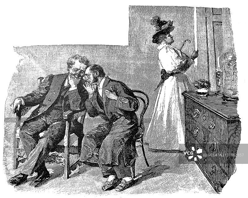 在一位老太太后面窃窃私语- 1896年图片素材
