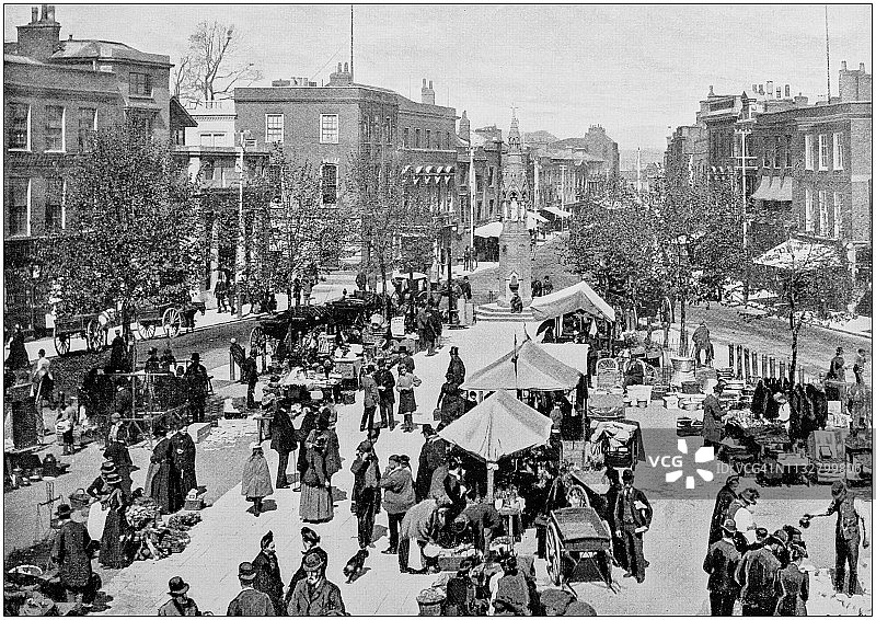 英格兰和威尔士的古老黑白照片:汤顿市场广场图片素材