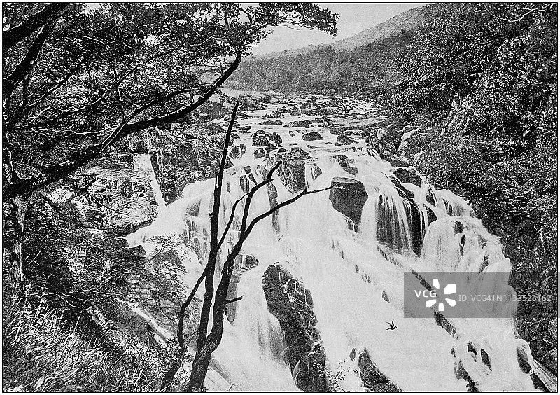 英格兰和威尔士的古老黑白照片:Swallow Falls, Bettws-Y-Coed图片素材