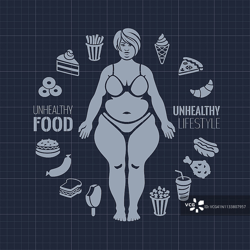 吃垃圾食品的超重妇女图片素材