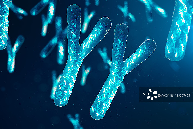 y -携带遗传密码的DNA染色体。遗传学概念，医学概念。未来,基因突变。在生物层面改变遗传密码。三维演示图片素材