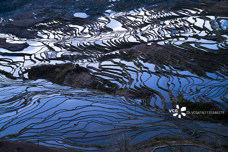 中国云南阳阳著名的蓝色梯田。图片素材