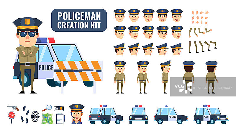 警察创造工具包。创建自己的姿势，动作，动画。各种情绪，手势，设计元素图片素材