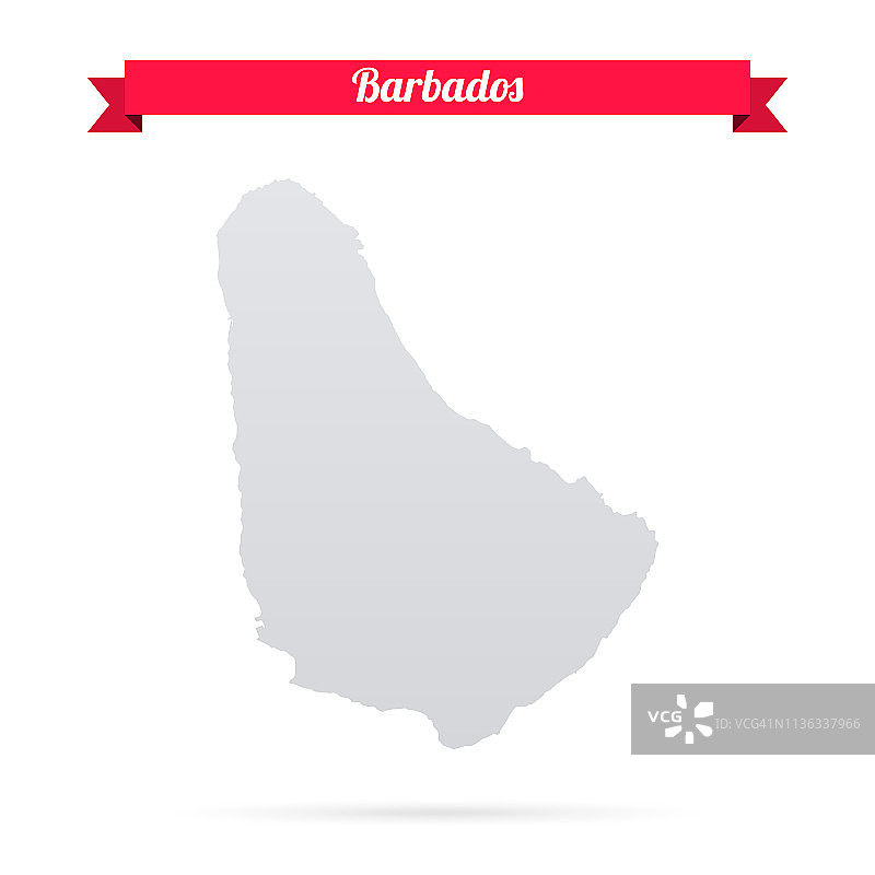 巴巴多斯地图，白色背景，红色横幅图片素材
