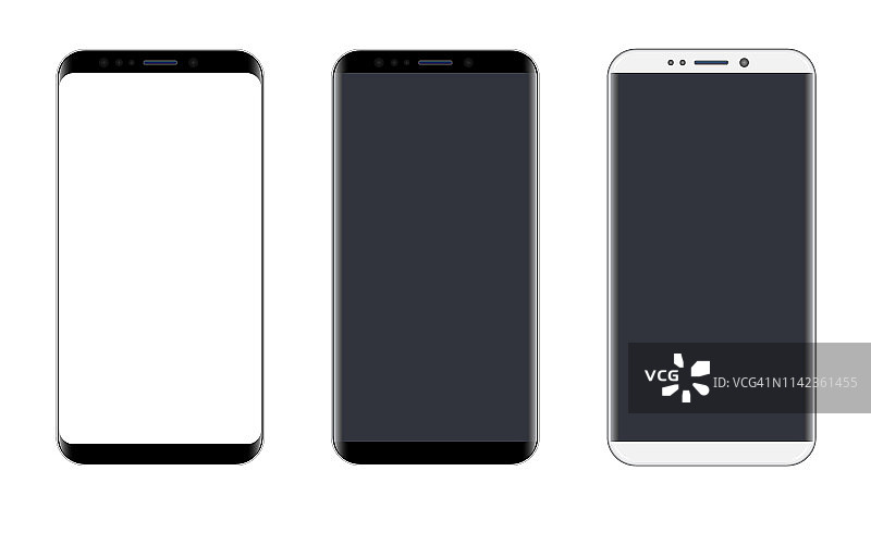 智能手机，手机在黑色和银色的颜色，现实矢量插图图片素材