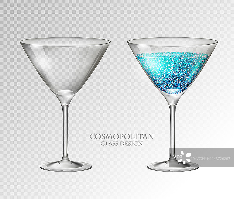 真实的鸡尾酒世界矢量插图透明的背景。满杯和空杯图片素材
