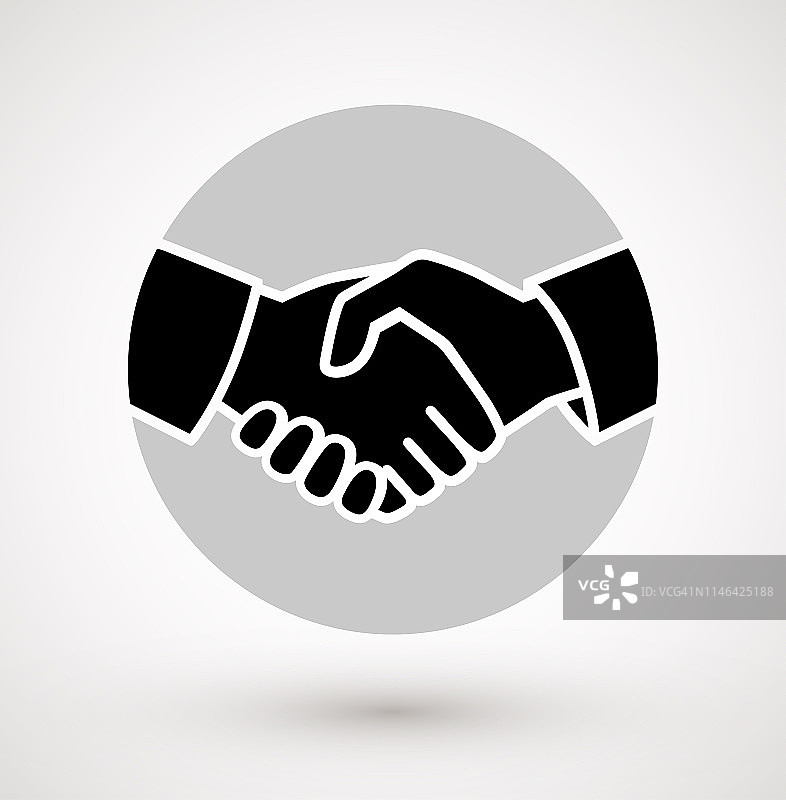 圈商业握手图标。与商业伙伴握手。业务握手。成功的交易。矢量平面样式插图图片素材