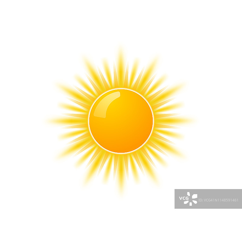 现实的太阳图标的天气设计。阳光象征快乐橙色孤立的太阳插图图片素材