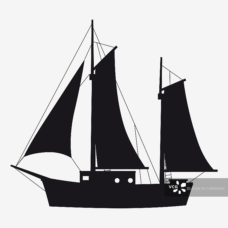 图标帆船，船，游艇侧视图的轮廓。向量，孤立的简单样式符号符号和按钮图片素材