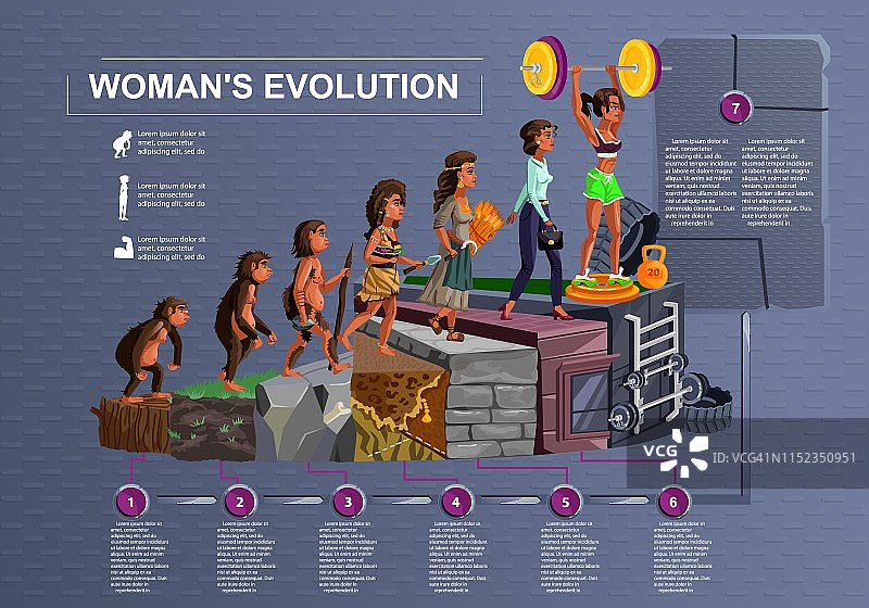 女人进化时间线矢量卡通图片素材