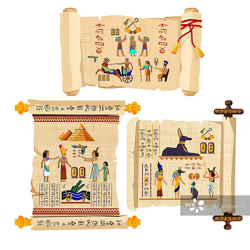 古埃及纸莎草卷轴卡通矢量图片素材
