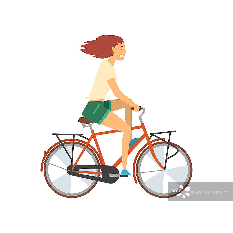 年轻女子骑自行车，自行车矢量插图上的女自行车手人物图片素材