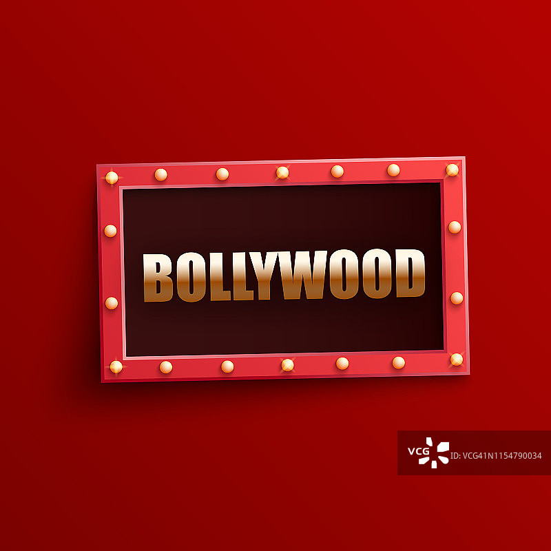 印度宝莱坞电影招牌与发光的灯泡在现实主义风格。图片素材
