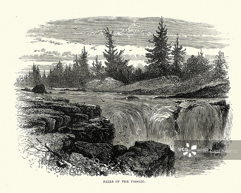帕塞伊克河大瀑布，19世纪图片素材