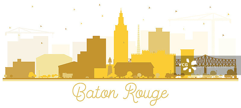 巴吞鲁日路易斯安那城市天际线轮廓与金色的建筑物孤立在白色。图片素材