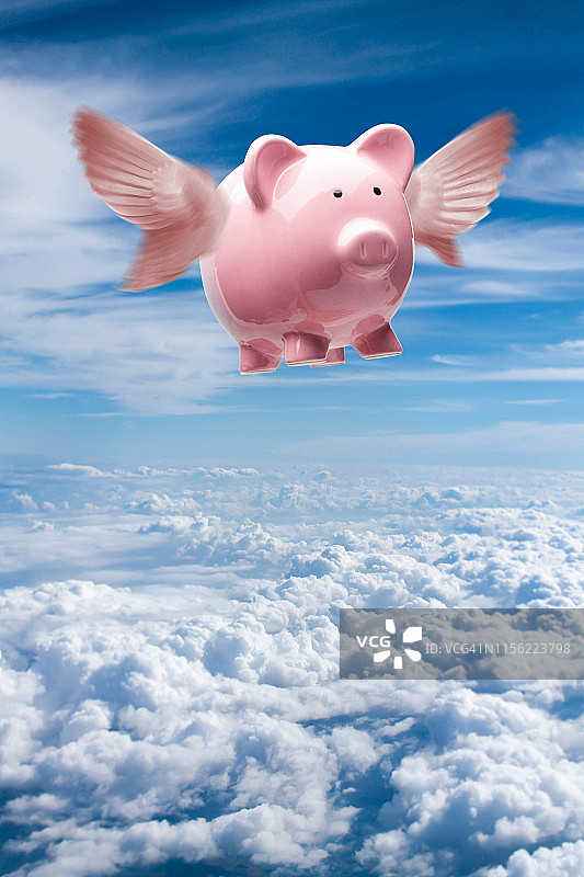 当猪飞:飞翔的小猪在蓝天图片素材