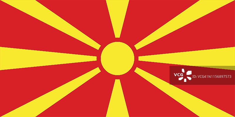 北马其顿的矢量旗。比例为1:2。马其顿国旗。北马其顿共和国。图片素材