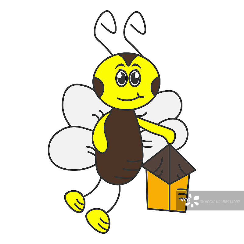 快乐的大黄蜂拿着手电筒。图片素材