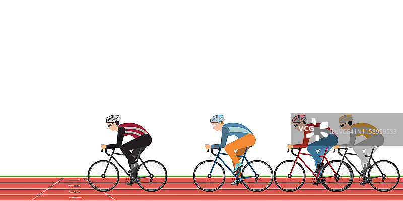 一组骑自行车的人在公路上骑自行车比赛在田径跑道上孤立的白色图片素材