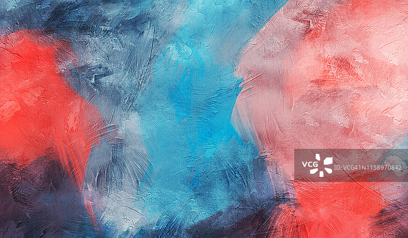 抽象的蓝色和红色纹理背景。在画布上模仿油画的数字插图图片素材