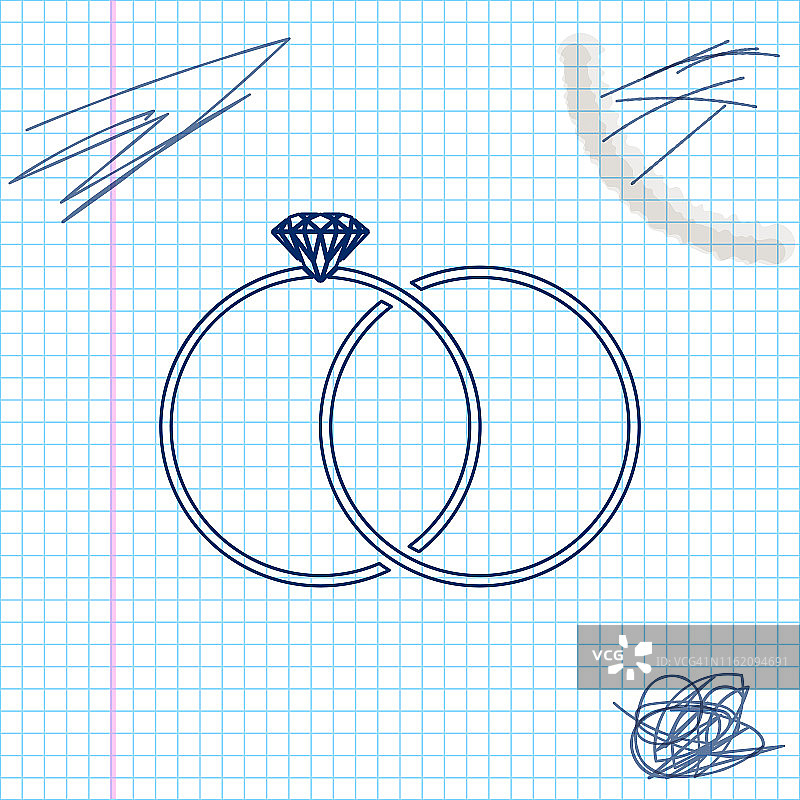 结婚戒指线素描图标孤立在白色的背景。新娘和新郎的珠宝标志。婚姻图标。钻石戒指。矢量图图片素材