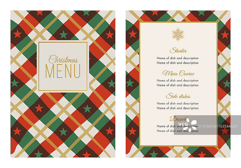 圣诞菜单模板与星星和条纹。图片素材