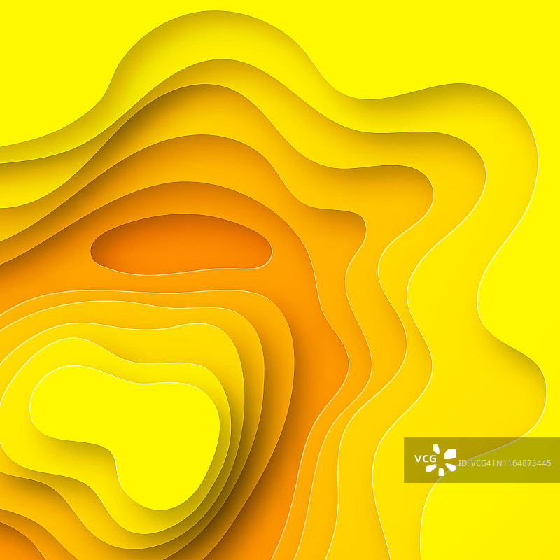 剪纸的背景。橙色黄色抽象波浪形状-时髦的3D设计图片素材