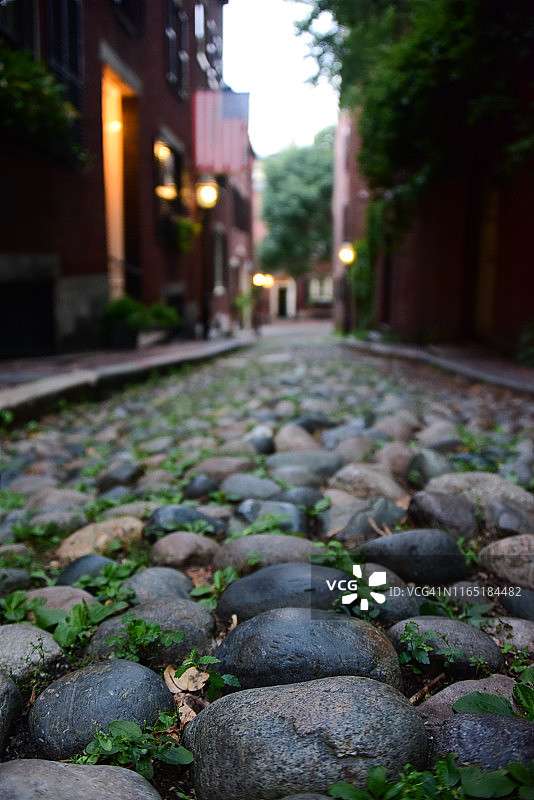 波士顿铺满鹅卵石的橡子街图片素材