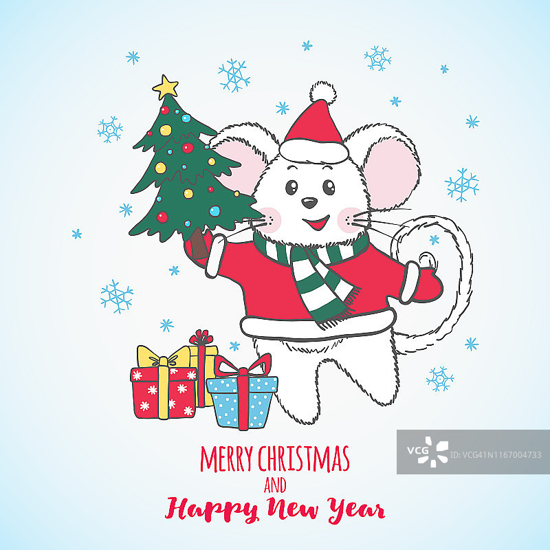 印有可爱老鼠的新年贺卡。图片素材