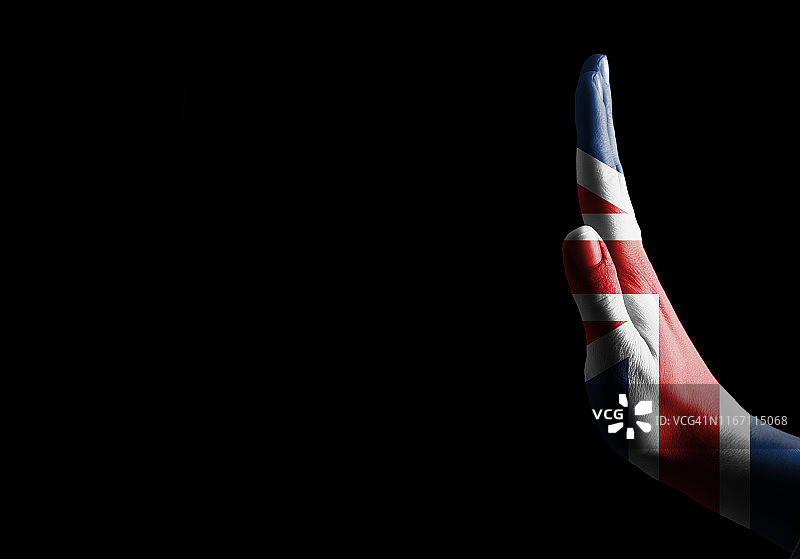 停止手势与英国国旗和空白文字/国旗概念(点击更多)图片素材