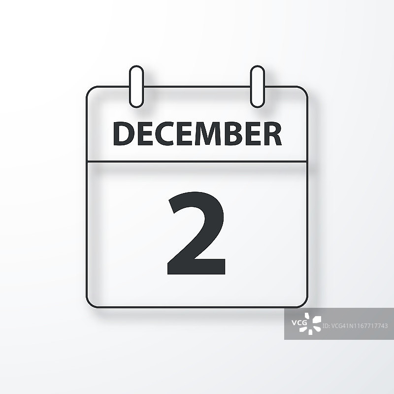 12月2日-每日日历-黑色轮廓与阴影在白色背景图片素材