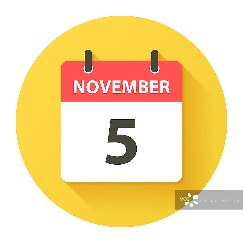 11月5日-圆形每日日历图标在平面设计风格图片素材