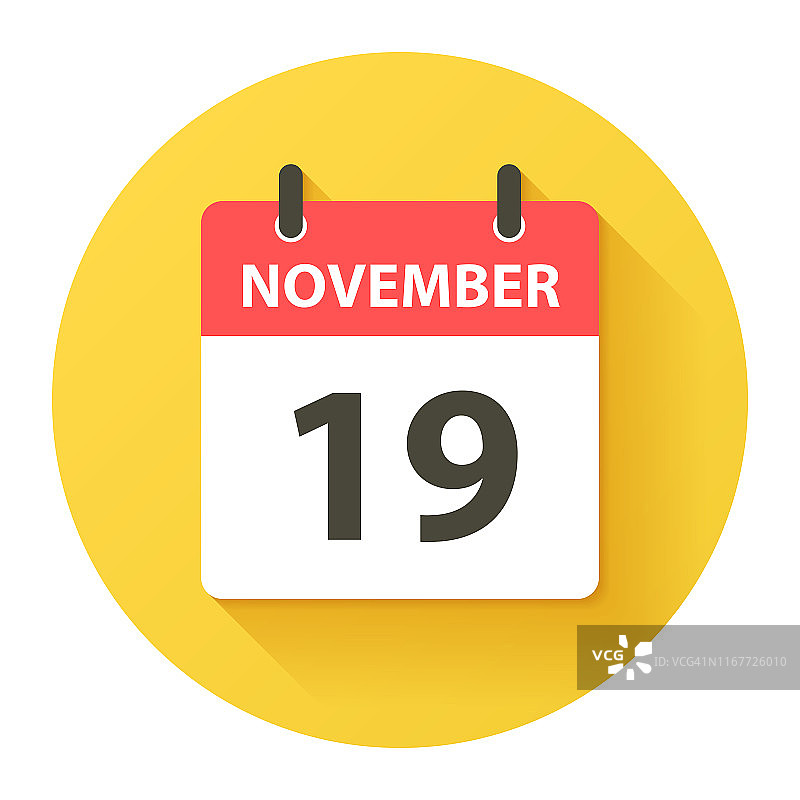 11月19日-圆形每日日历图标在平面设计风格图片素材