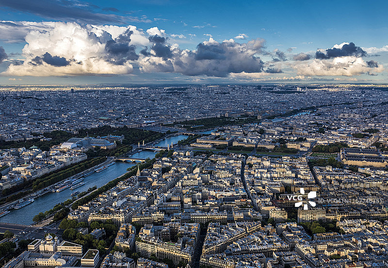 法国，巴黎第七区，从埃菲尔铁塔到东北(荣军院广场，塞纳河，巴黎的美国教堂)图片素材