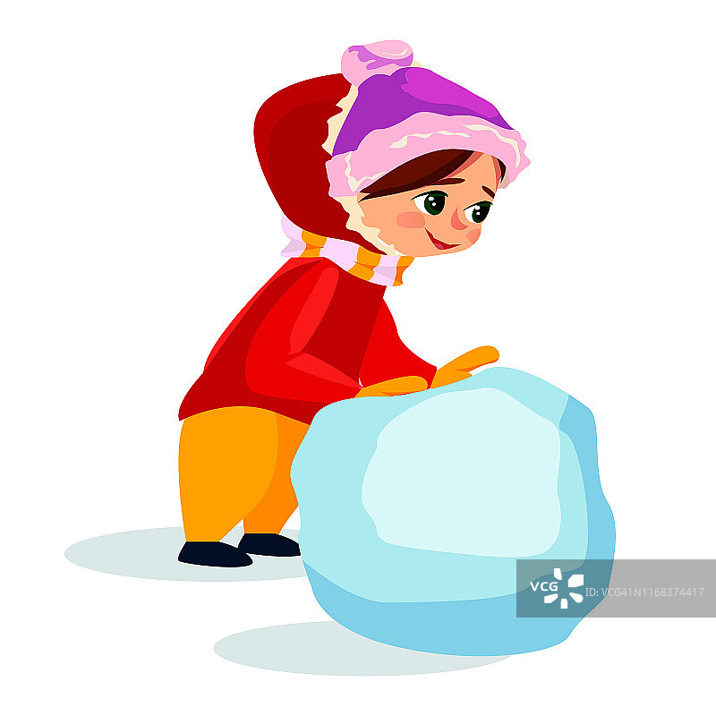 冬季活动。卡通女孩做雪球图片素材