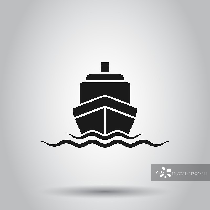 船巡航标志图标在平坦的风格。货船矢量插图在孤立的背景。船的业务概念。图片素材