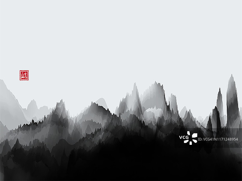水墨中国山水画背景图片素材