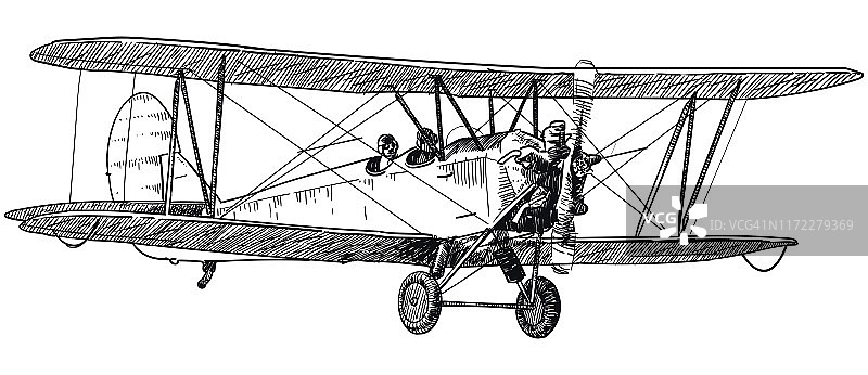 矢量画的旧双翼飞机在白色的背景图片素材