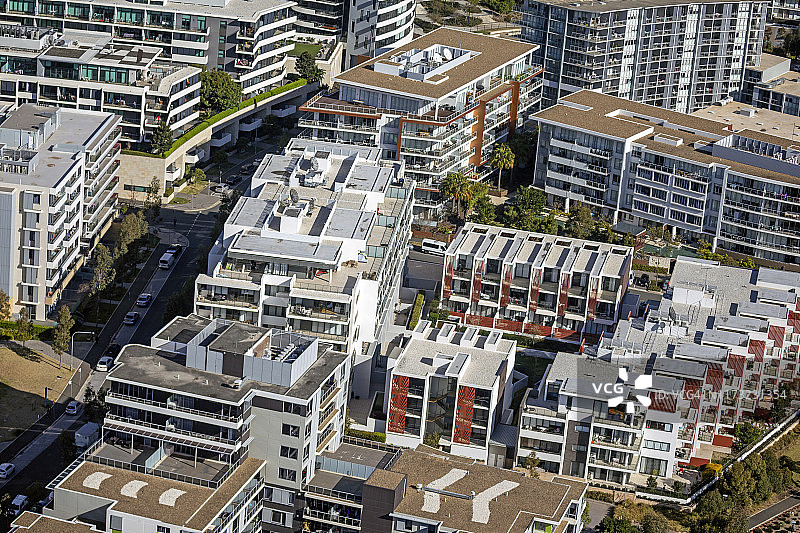 公寓大楼，摩天大楼，高层，高密度的住宅，城市景观，航空摄影澳大利亚悉尼图片素材