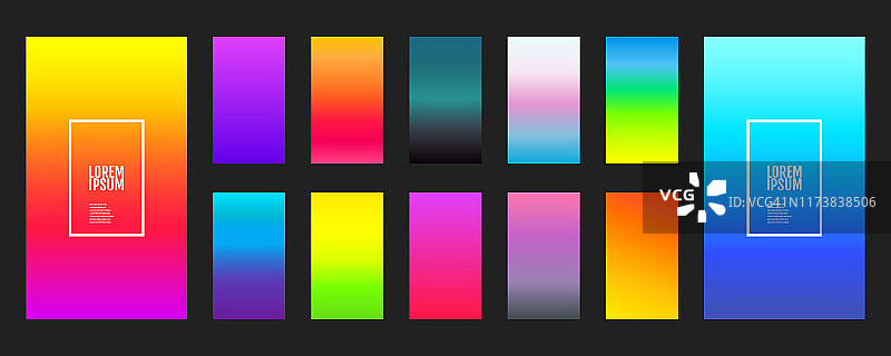 收集颜色梯度背景在一个黑暗的背景。面向移动应用的现代矢量屏幕设计。柔和的颜色渐变。矢量图图片素材