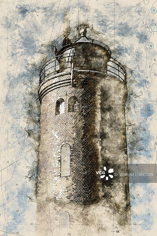 德国圣彼得-奥丁灯塔的数字艺术素描图片素材
