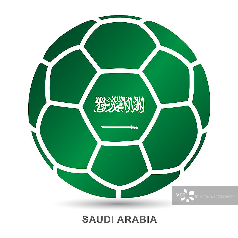 向量足球与沙特阿拉伯国旗上的白色背景图片素材