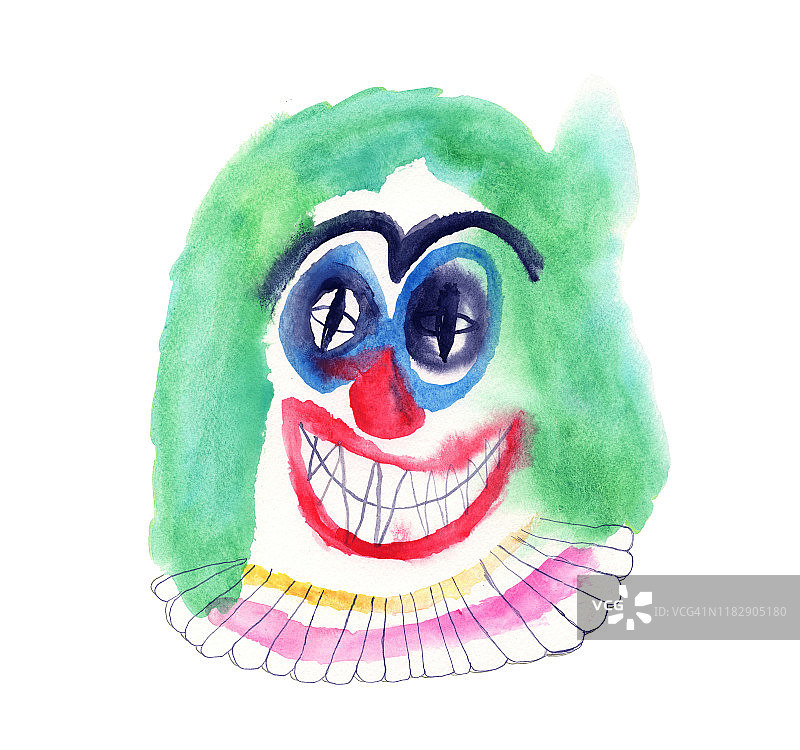 小丑脸水彩画图片素材