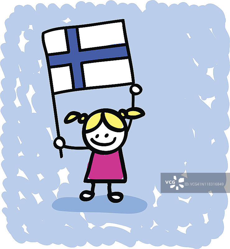 孩子和芬兰国旗的卡通图片素材