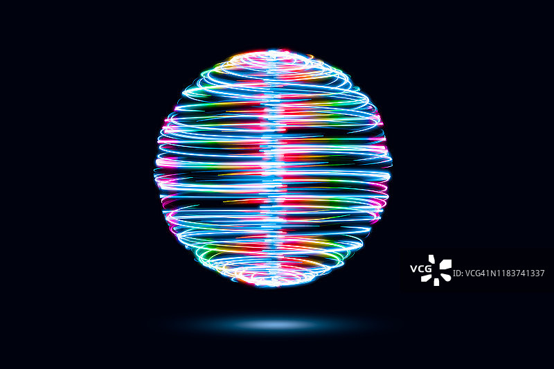 旋转的彩虹光轨迹球体图片素材